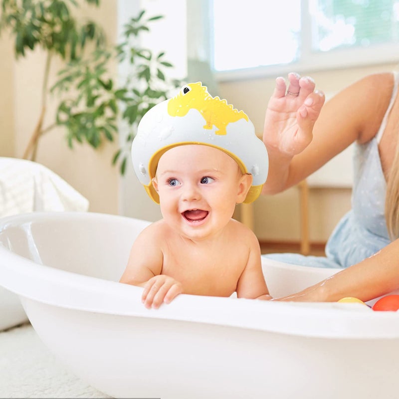 FUNUPUP 2 Pack Kids Shower Cap, Adjustable Toddler Hair Washing Bathing Cap Shield Visor Shampoo Cap Protect Baby Eyes (Dinosaur Red + Dinosaur Yellow) - Image 5